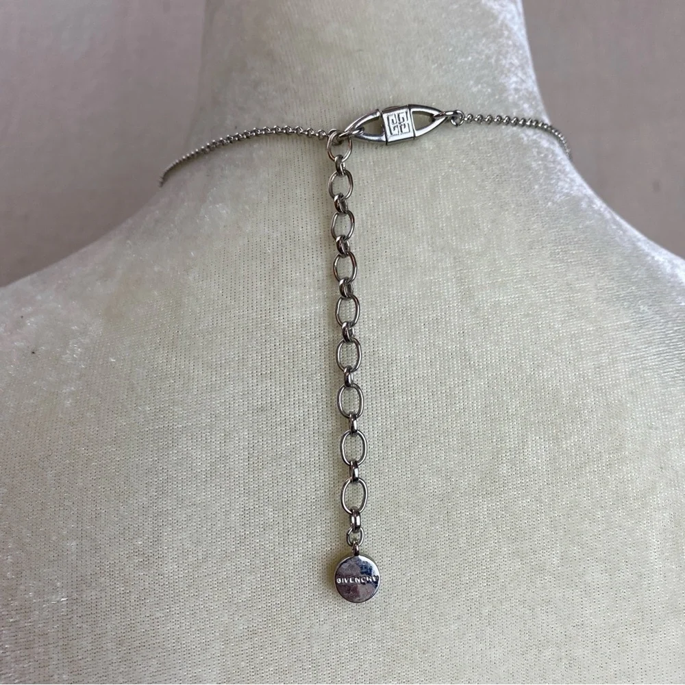 Givenchy Silver Y Necklace with Blue Crystals